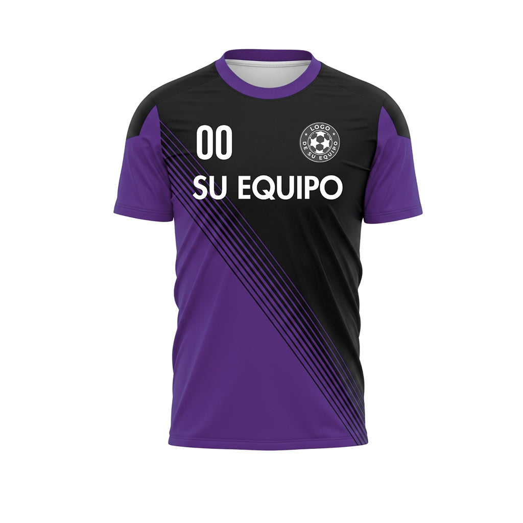 Negro Violeta Acento en el Cuello Diagonales Rayas Camiseta de Fútbol Personalizada