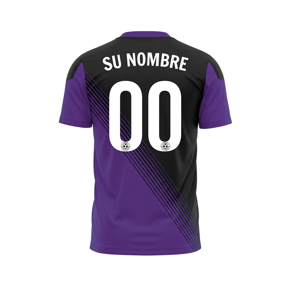 Negro Violeta Acento en el Cuello Diagonales Rayas Camiseta de Fútbol Personalizada