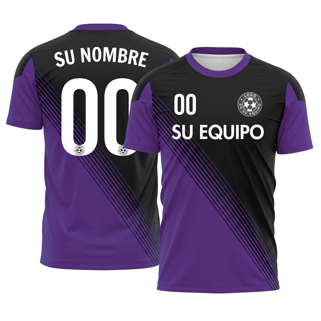 Negro Violeta Acento en el Cuello Diagonales Rayas Camiseta de Fútbol Personalizada