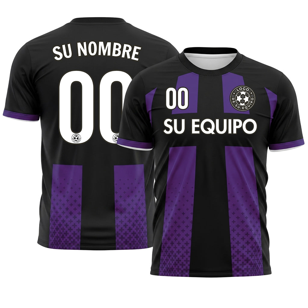Negro Violeta Cruz Motivo Camiseta de Fútbol Personalizada