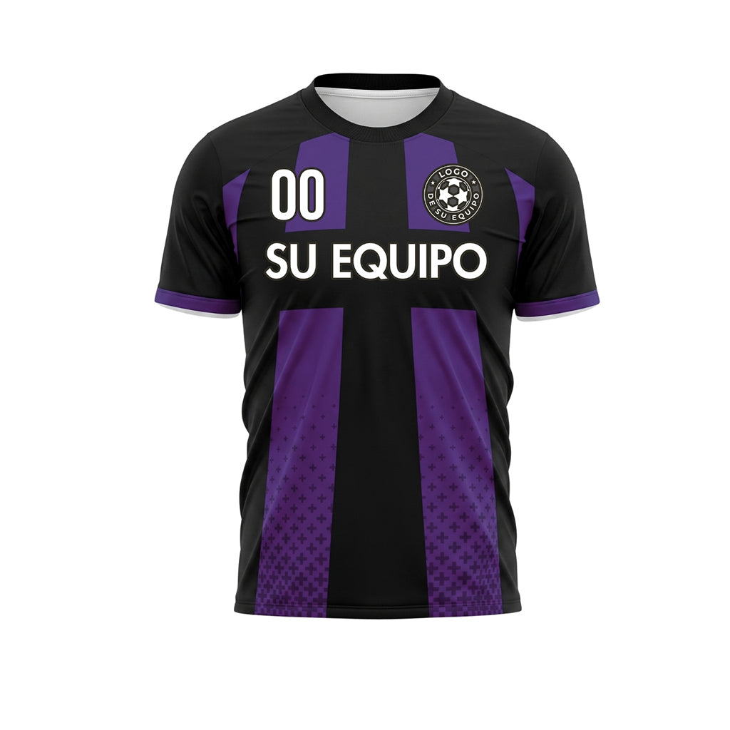 Negro Violeta Cruz Motivo Camiseta de Fútbol Personalizada