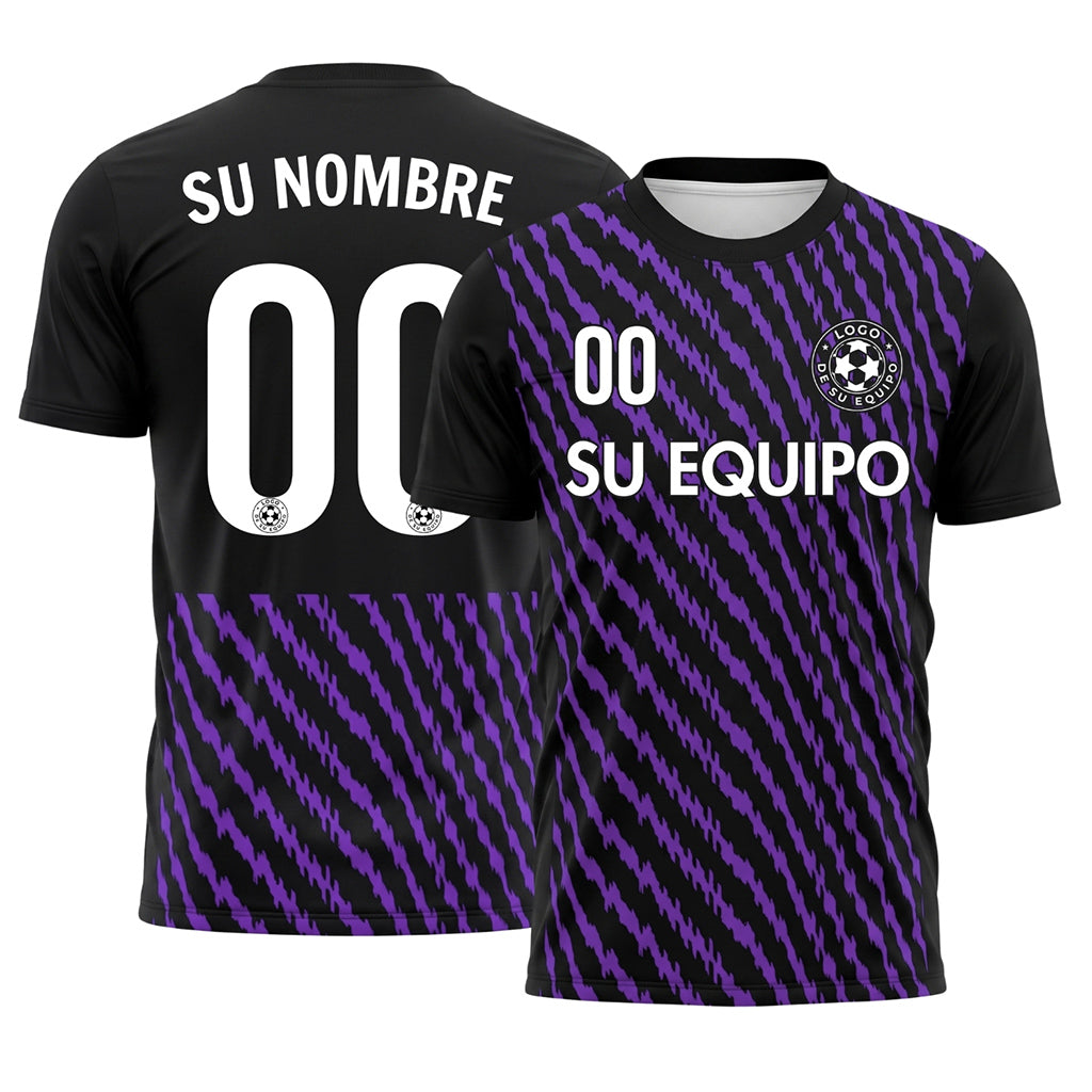 Negro Violeta Zigzag Rayas Camiseta de Fútbol Personalizada