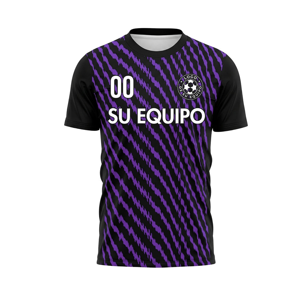 Negro Violeta Zigzag Rayas Camiseta de Fútbol Personalizada