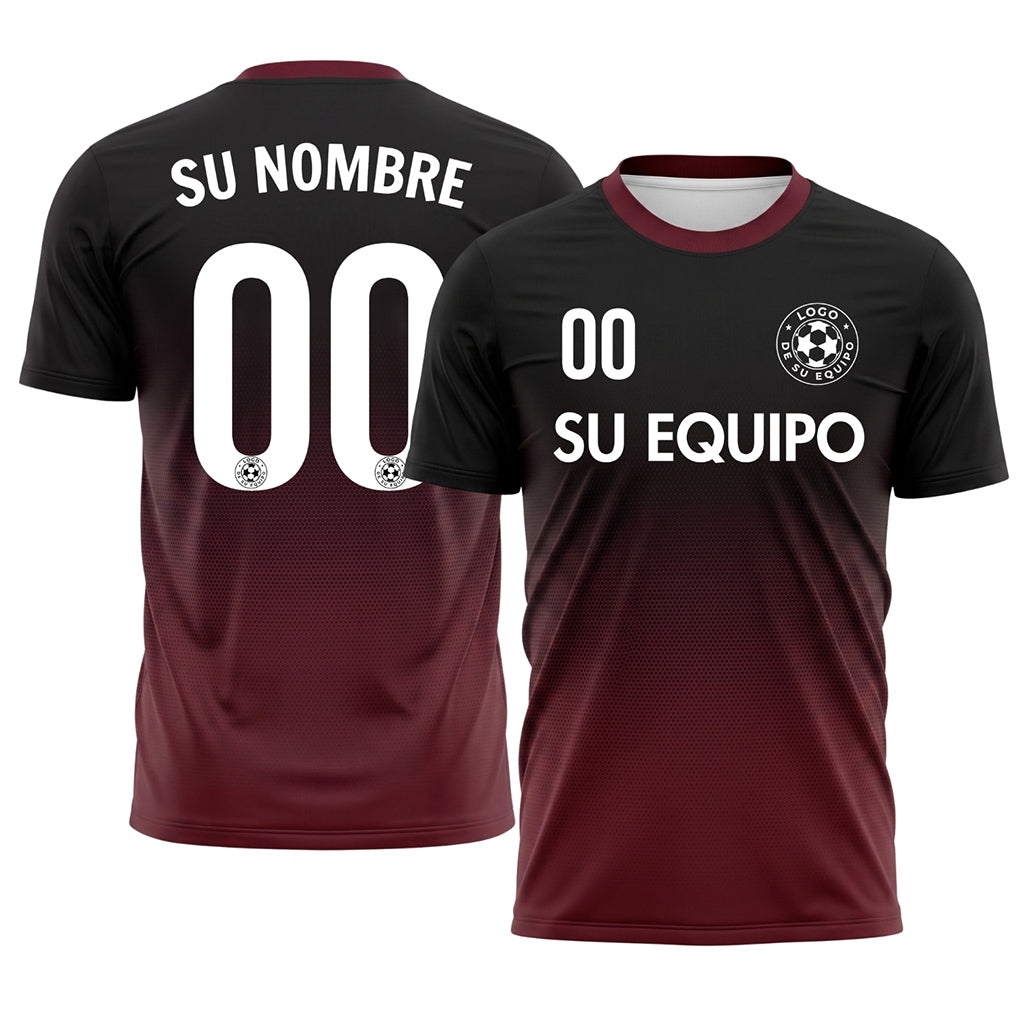 Negro Rojo Burdeos Semitono Degradado Camiseta de Fútbol Personalizada