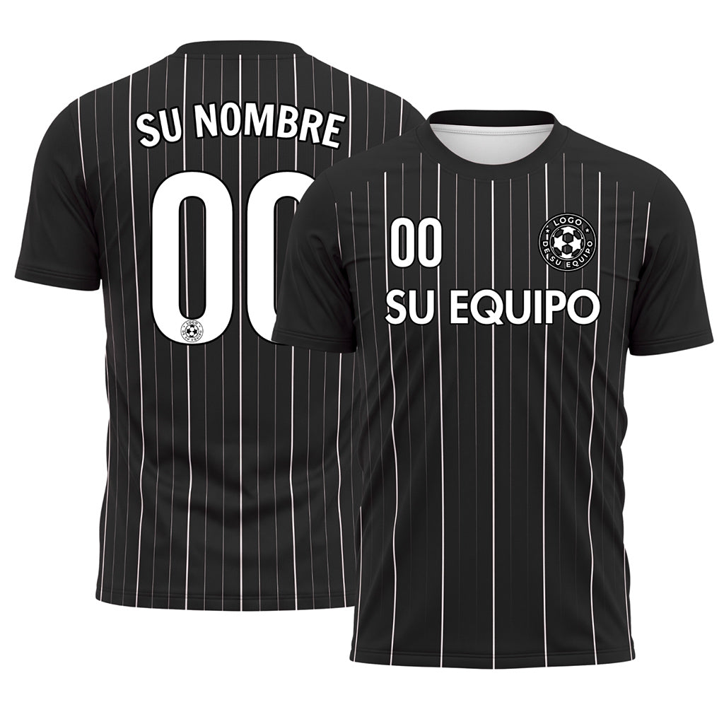 Negro Blanco Finas Rayas Finas Camiseta de Fútbol Personalizada