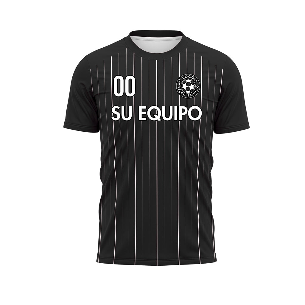 Negro Blanco Finas Rayas Finas Camiseta de Fútbol Personalizada