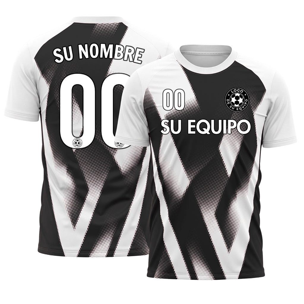 Negro Blanco Semitono Zigzag Motivo Camiseta de Fútbol Personalizada
