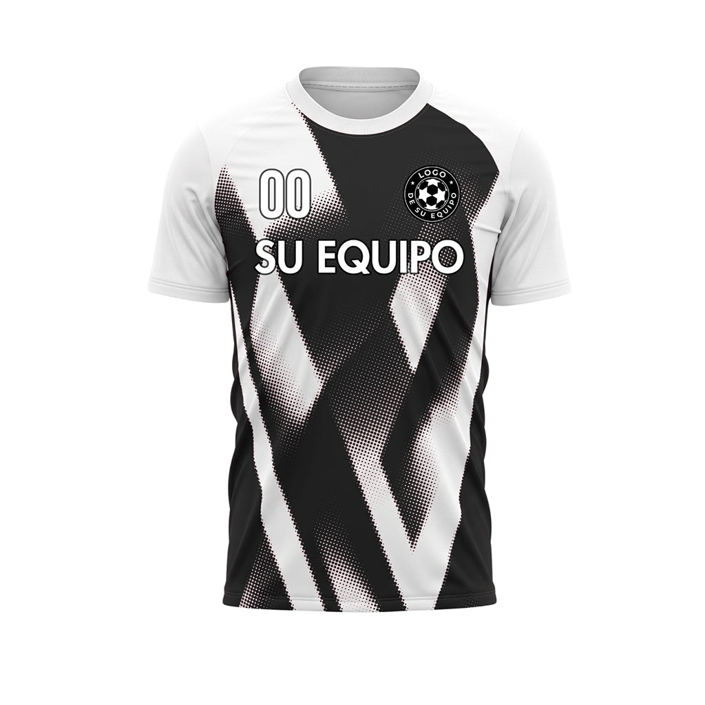 Negro Blanco Semitono Zigzag Motivo Camiseta de Fútbol Personalizada