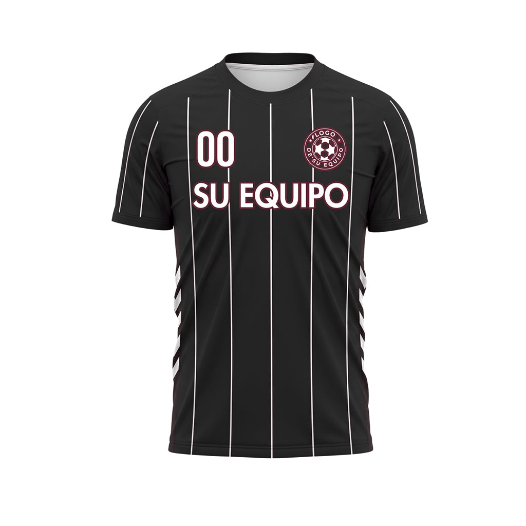 Negro Blanco Rayas Finas Camiseta de Fútbol Personalizada