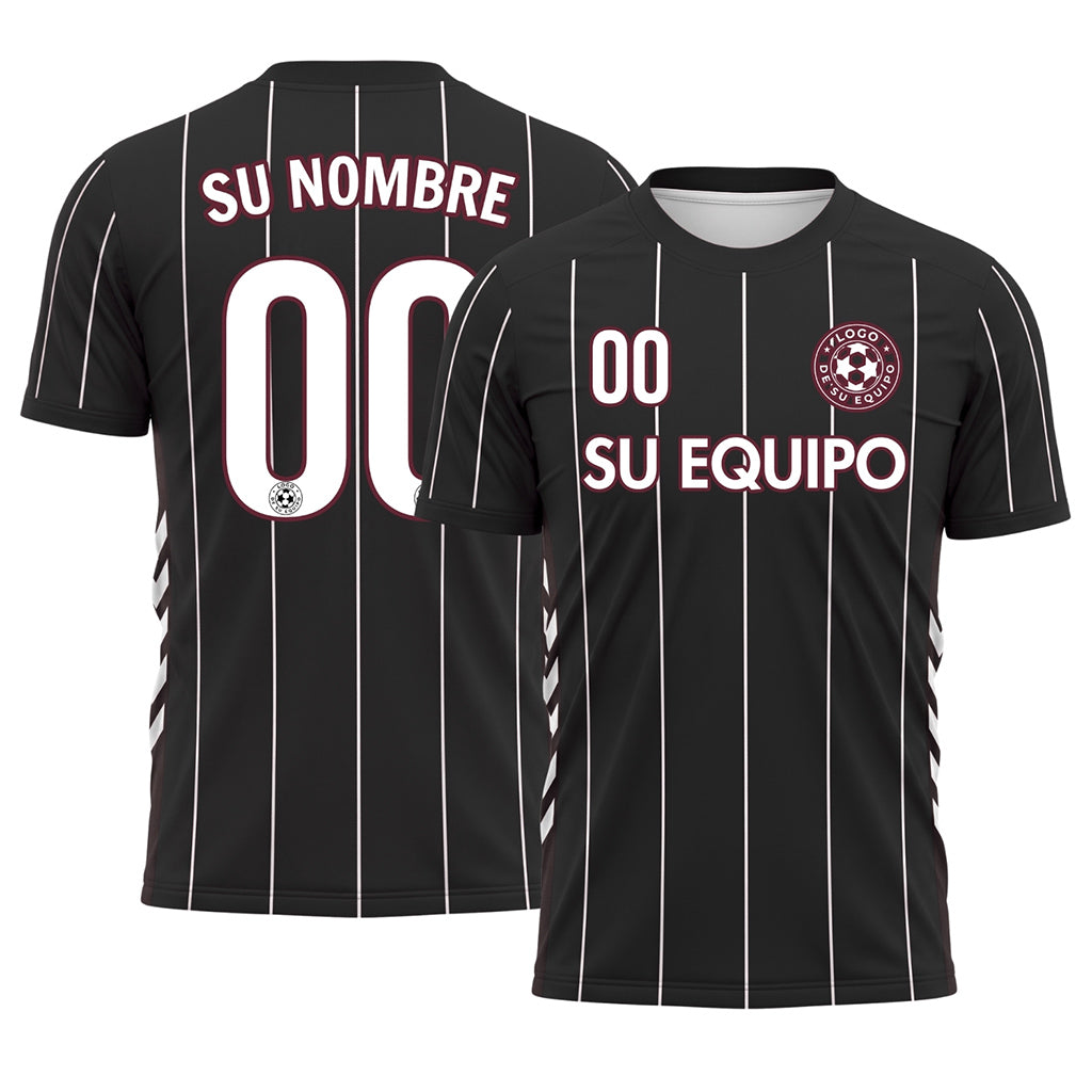 Negro Blanco Rayas Finas Camiseta de Fútbol Personalizada