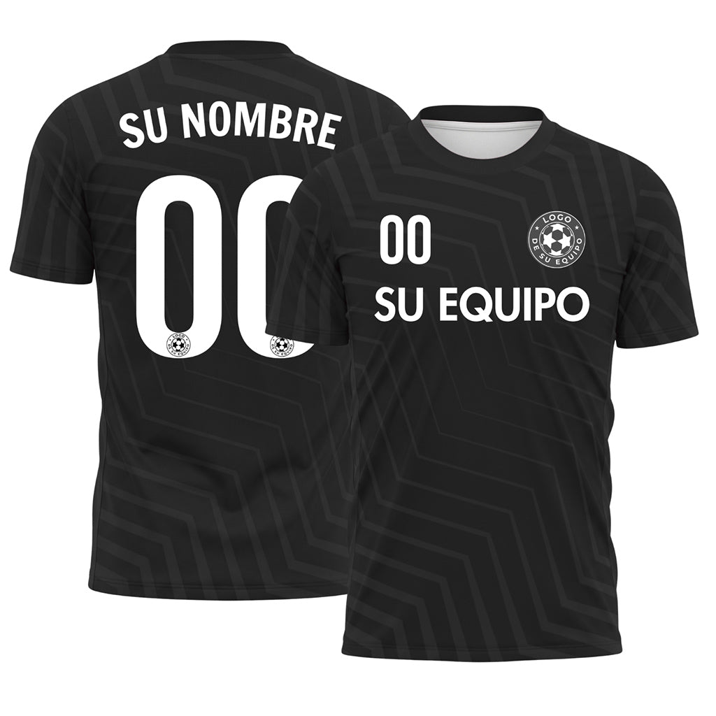 Negro Zigzag Motivo Camiseta de Fútbol Personalizada