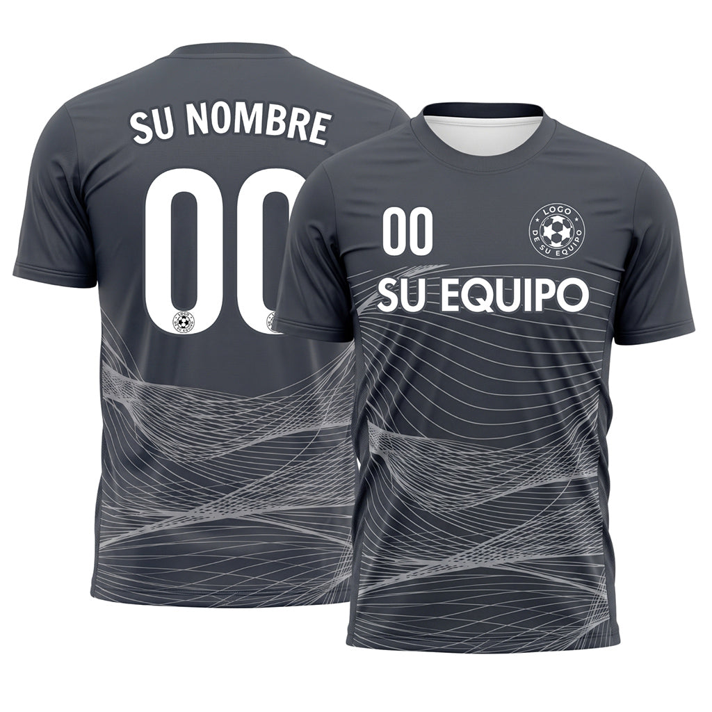 Gris Antracita Plateado Líneas Onduladas Camiseta de Fútbol Personalizada