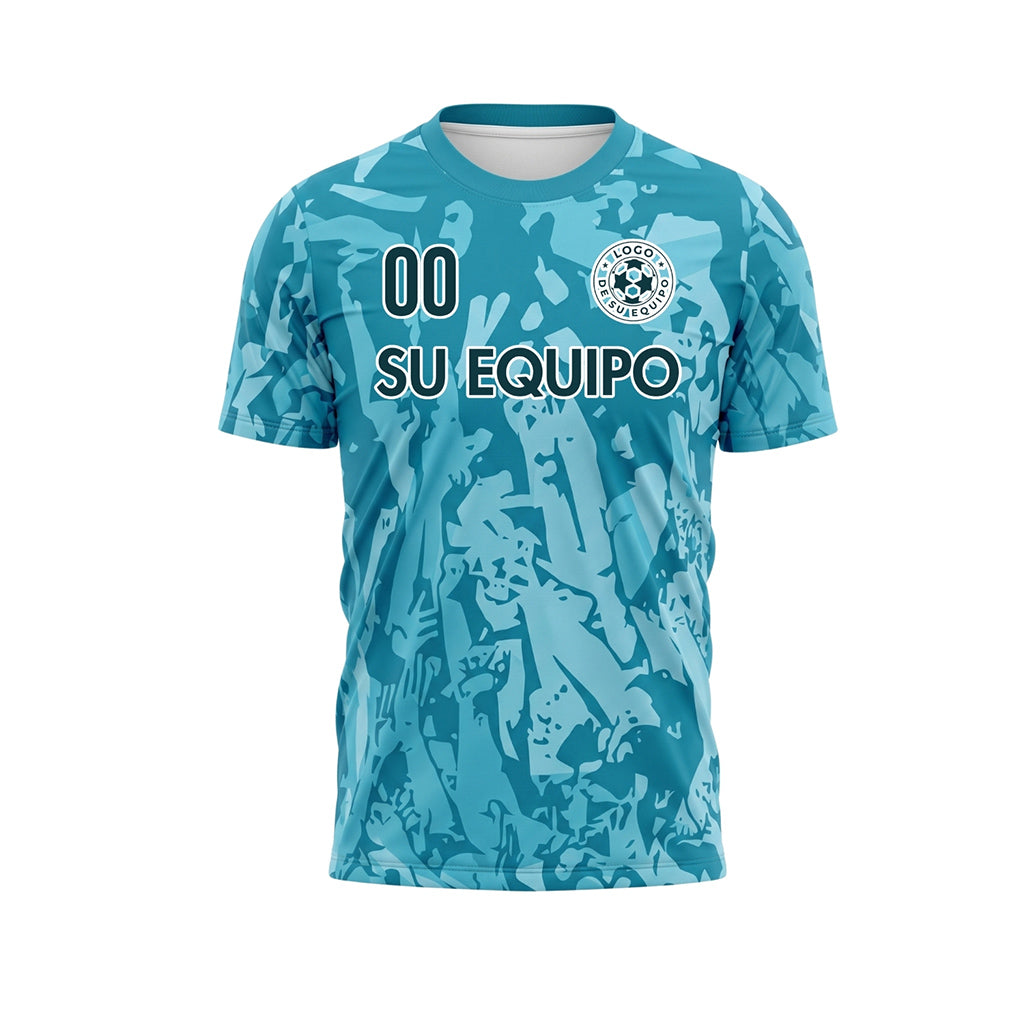 Turquesa Azul Abstracto Gráfico en Abanico Camiseta de Fútbol Personalizada