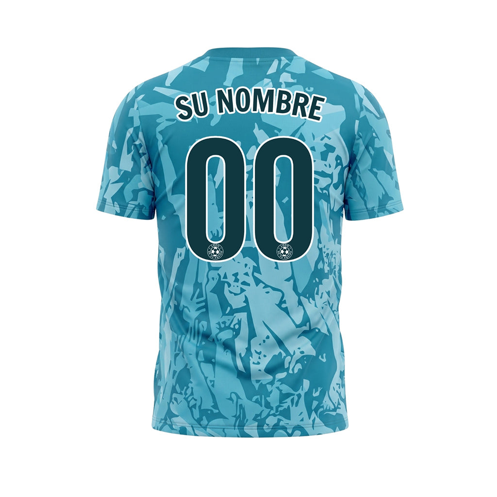 Turquesa Azul Abstracto Gráfico en Abanico Camiseta de Fútbol Personalizada