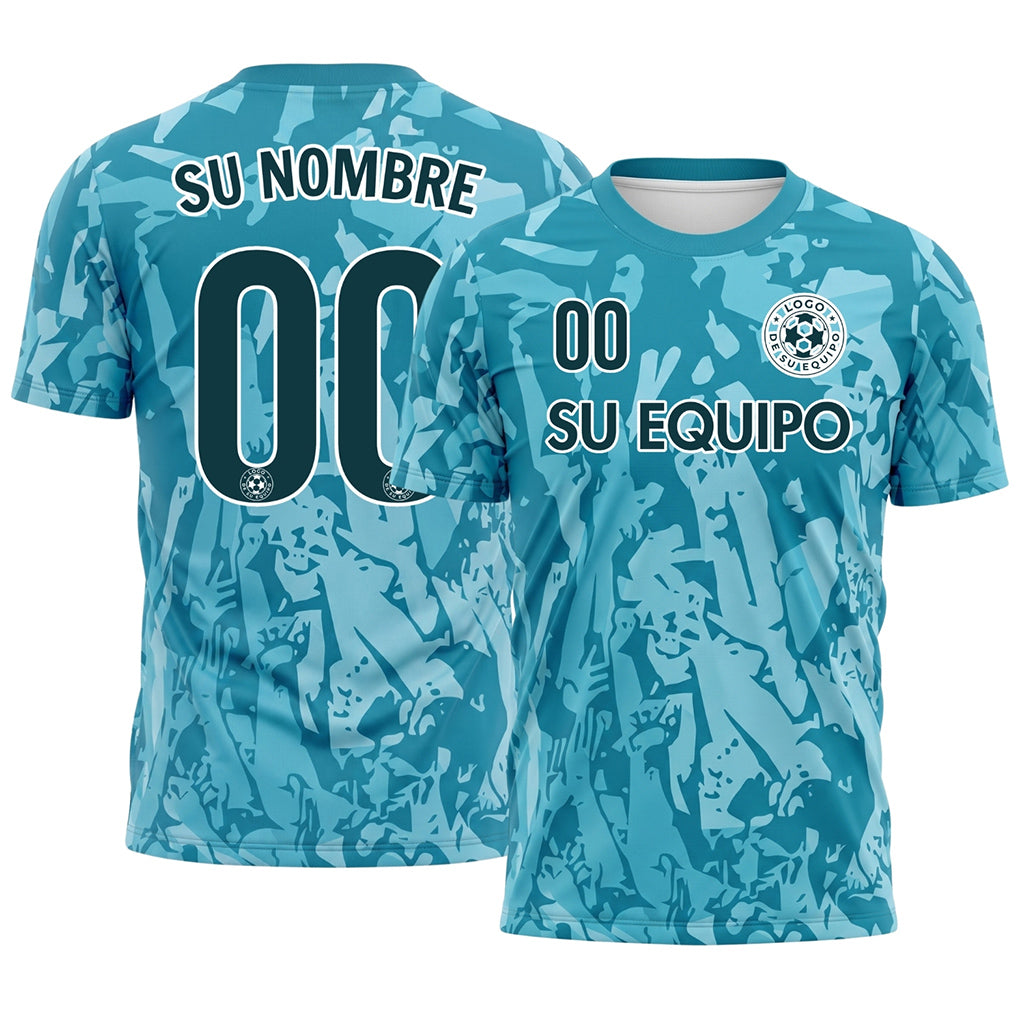 Turquesa Azul Abstracto Gráfico en Abanico Camiseta de Fútbol Personalizada