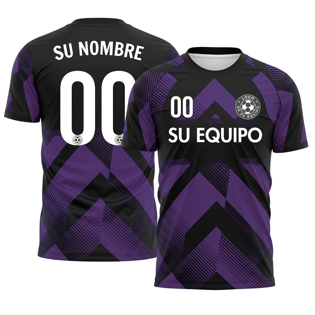 Violeta Negro Geométrico Motivo Flechas Camiseta de Fútbol Personalizada