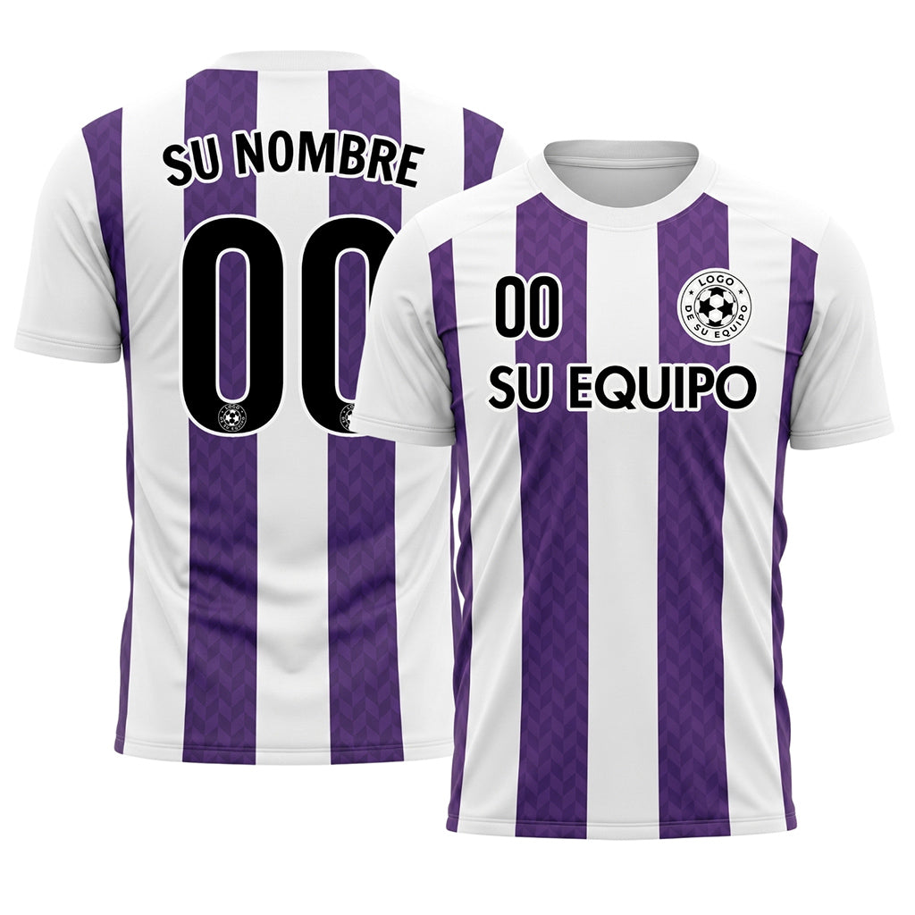 Violeta Blanco Chevron Rayado Camiseta de Fútbol Personalizada