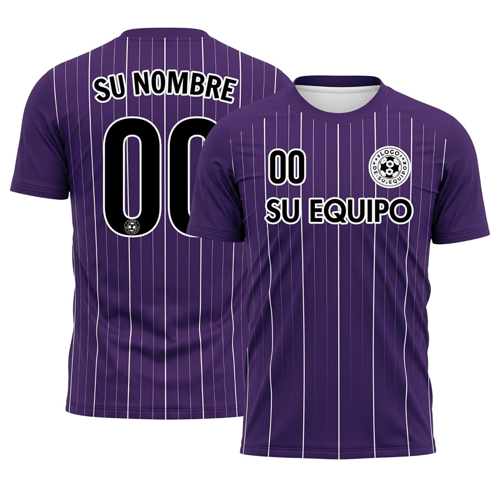 Violeta Blanco Finas Rayas Finas Camiseta de Fútbol Personalizada