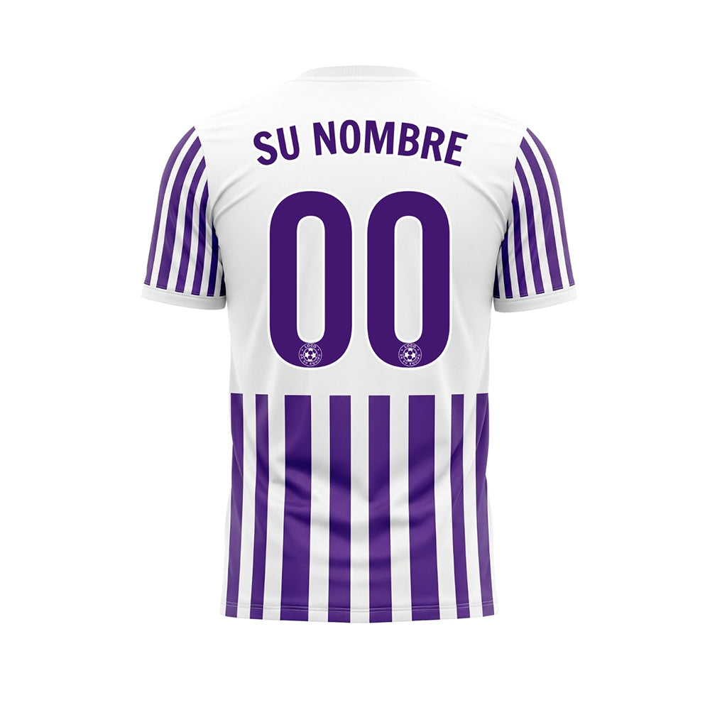 Violeta Blanco Rayado con Rayas Manga Camiseta de Fútbol Personalizada