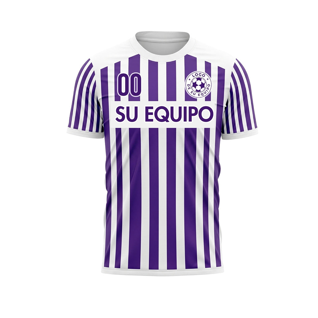 Violeta Blanco Rayado con Rayas Manga Camiseta de Fútbol Personalizada