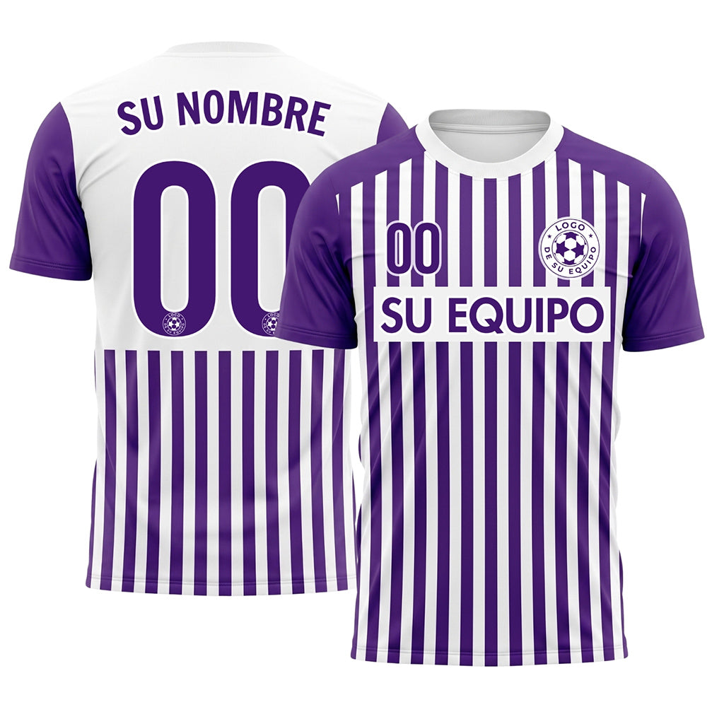 Violeta Blanco Rayado Camiseta de Fútbol Personalizada