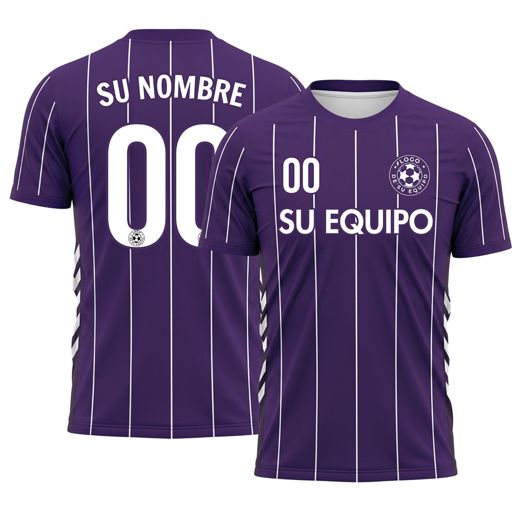 Violeta Blanco Rayas Finas Camiseta de Fútbol Personalizada