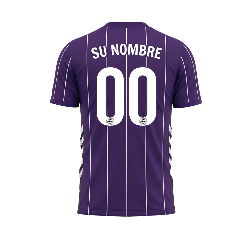 Violeta Blanco Rayas Finas Camiseta de Fútbol Personalizada