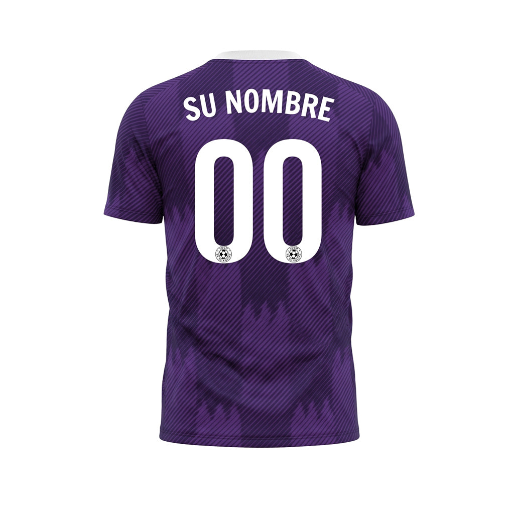 Violeta Blanco Cuello Zigzag Motivo Camiseta de Fútbol Personalizada