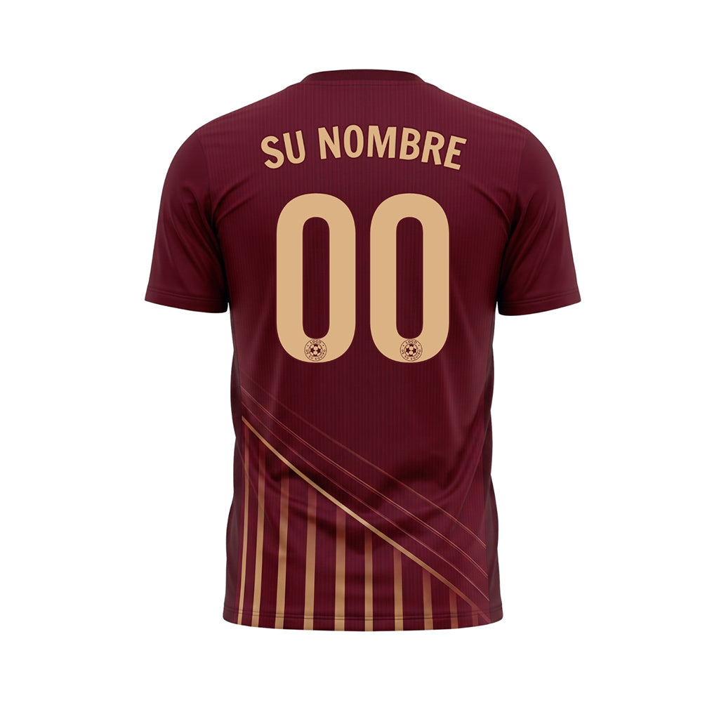 Rojo Burdeos Bronce Líneas Motivo Camiseta de Fútbol Personalizada