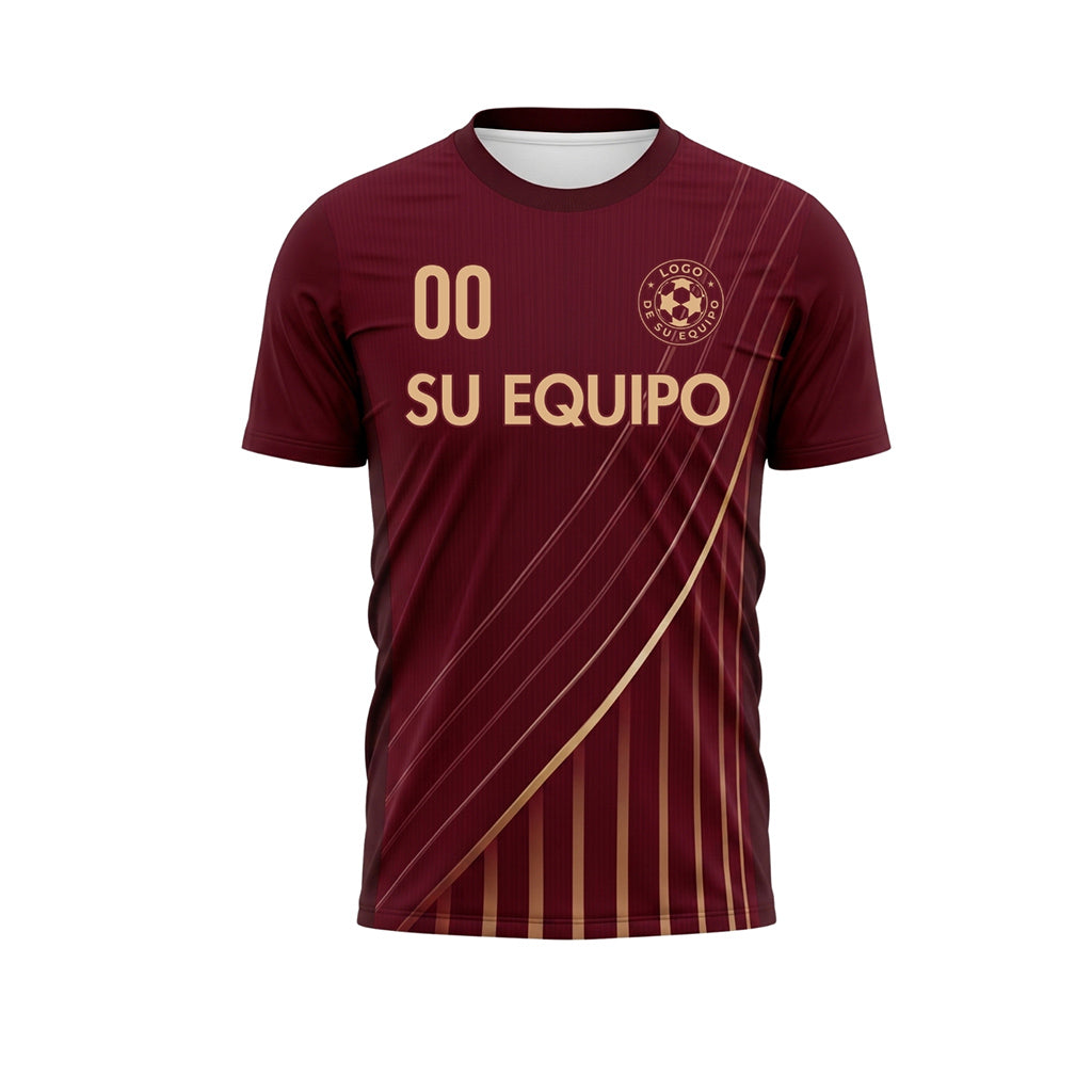 Rojo Burdeos Bronce Líneas Motivo Camiseta de Fútbol Personalizada