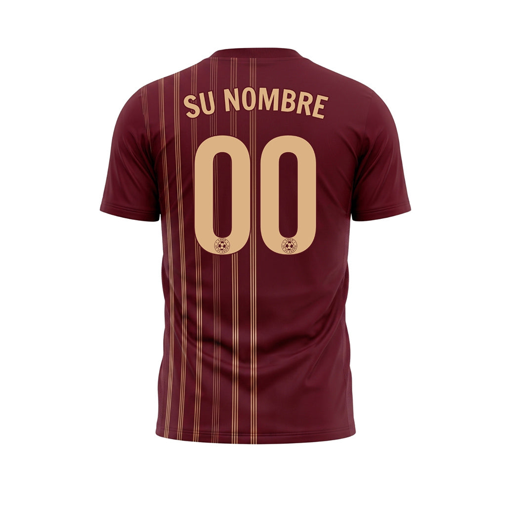 Rojo Burdeos Dorado Líneas Motivo Camiseta de Fútbol Personalizada