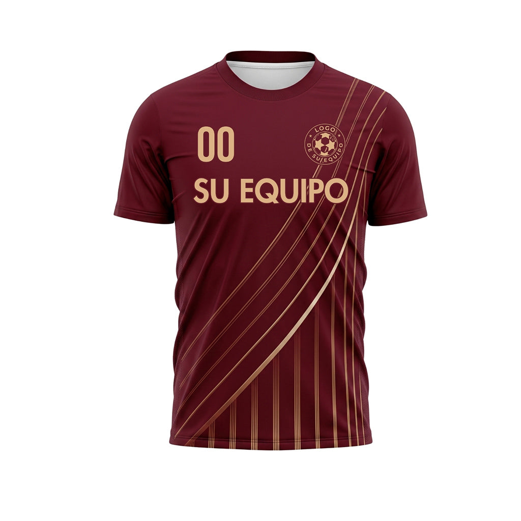 Rojo Burdeos Dorado Líneas Motivo Camiseta de Fútbol Personalizada