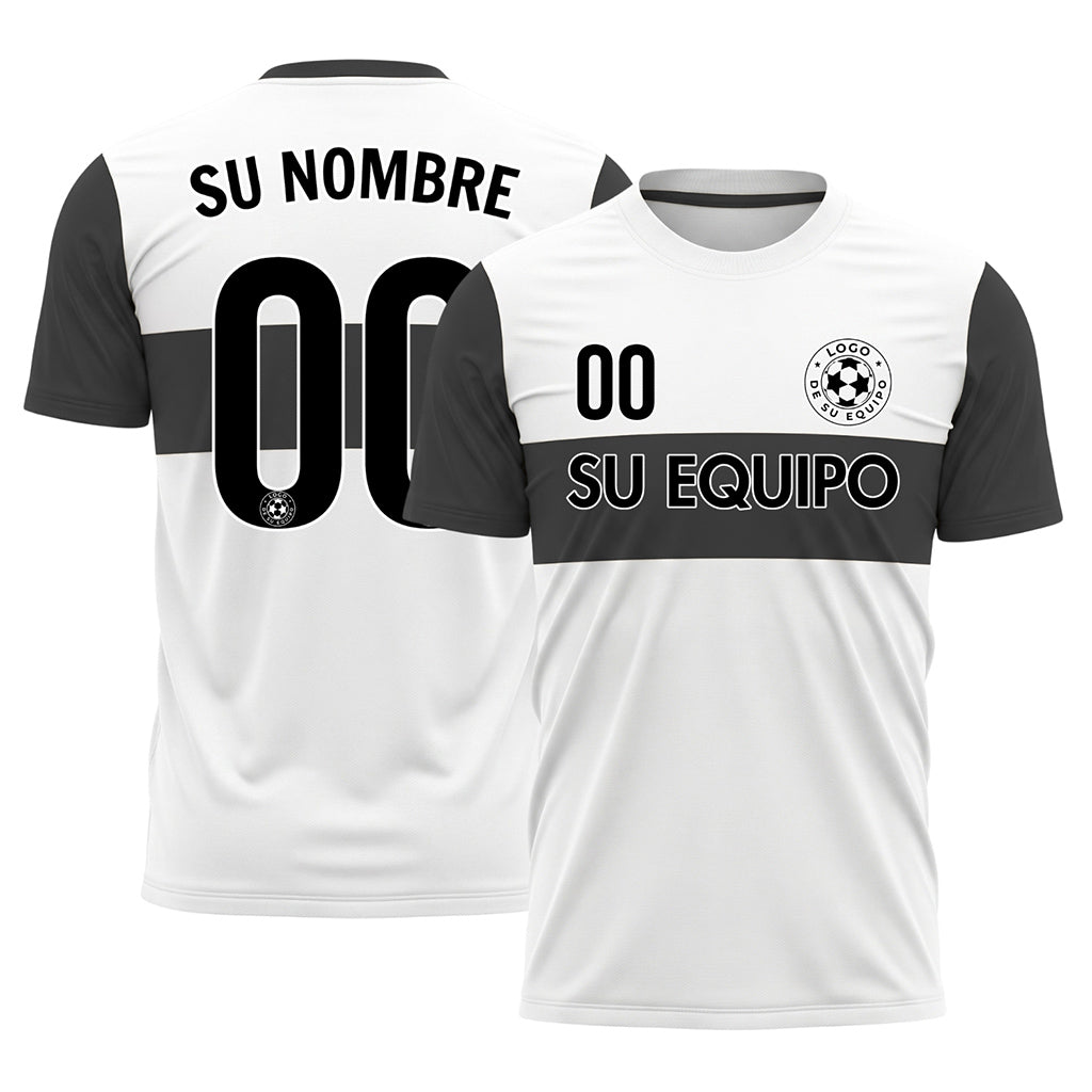 Blanco Antracita Rayas Horizontales Camiseta de Fútbol Personalizada