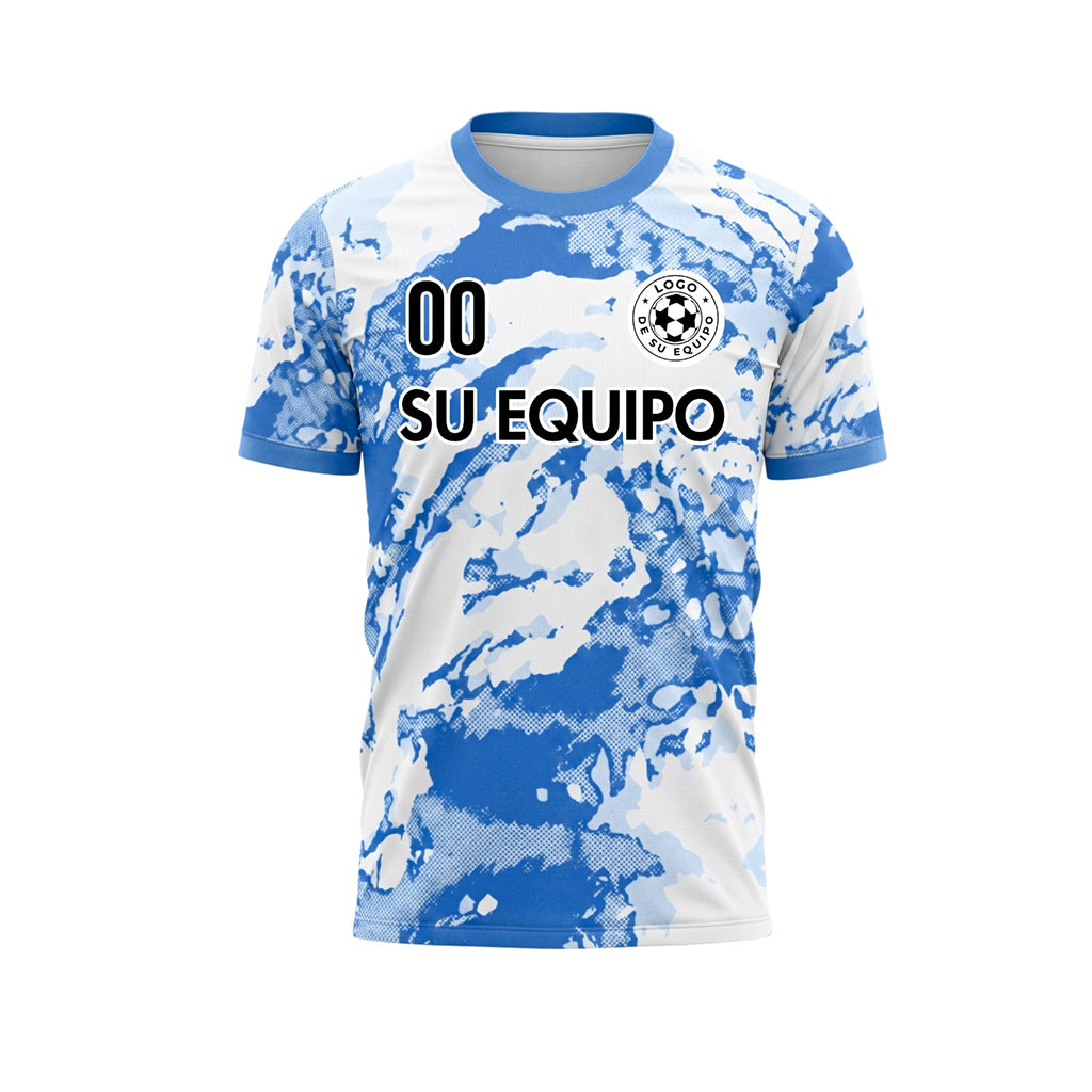 Blanco Azul Abstracto Grunge Semitono Motivo Camiseta de Fútbol Personalizada