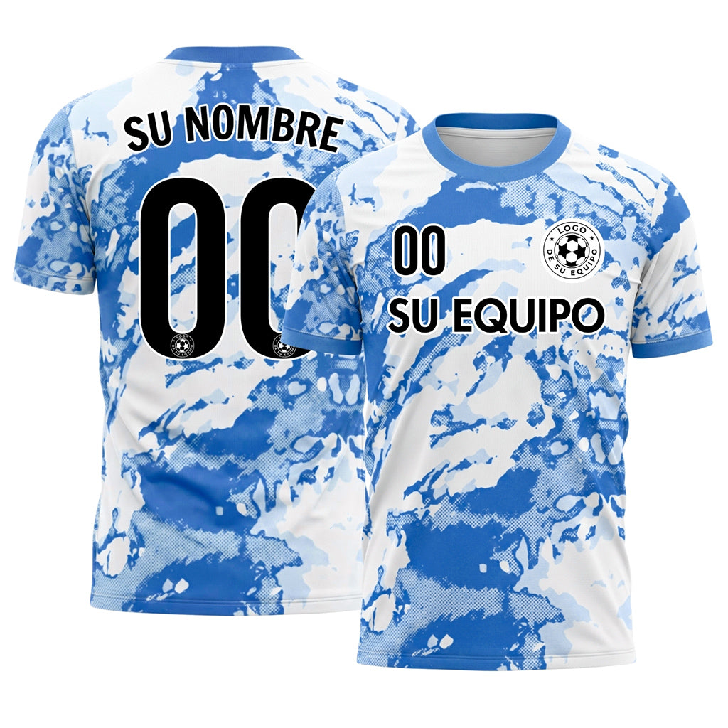 Blanco Azul Abstracto Grunge Semitono Motivo Camiseta de Fútbol Personalizada