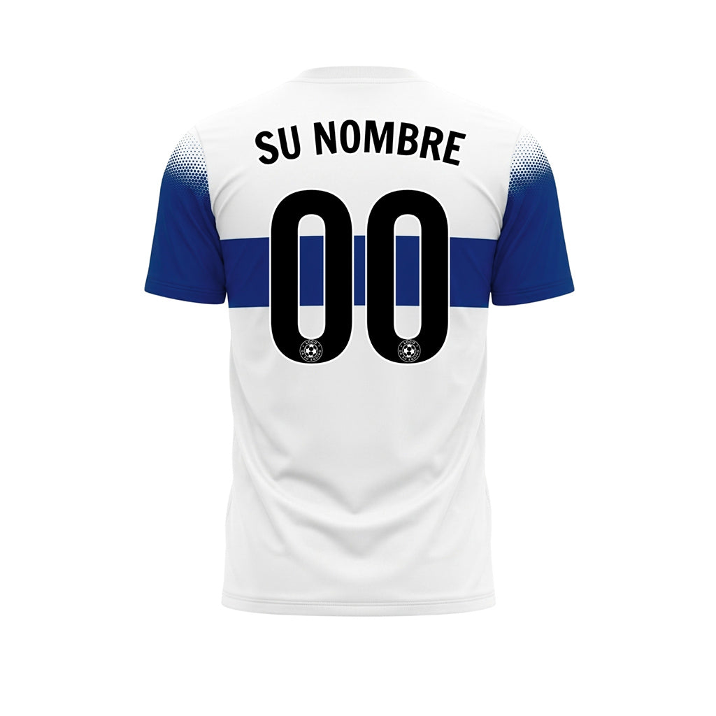 Blanco Azul Rayas en el Pecho Semitono Hombro Motivo Camiseta de Fútbol Personalizada