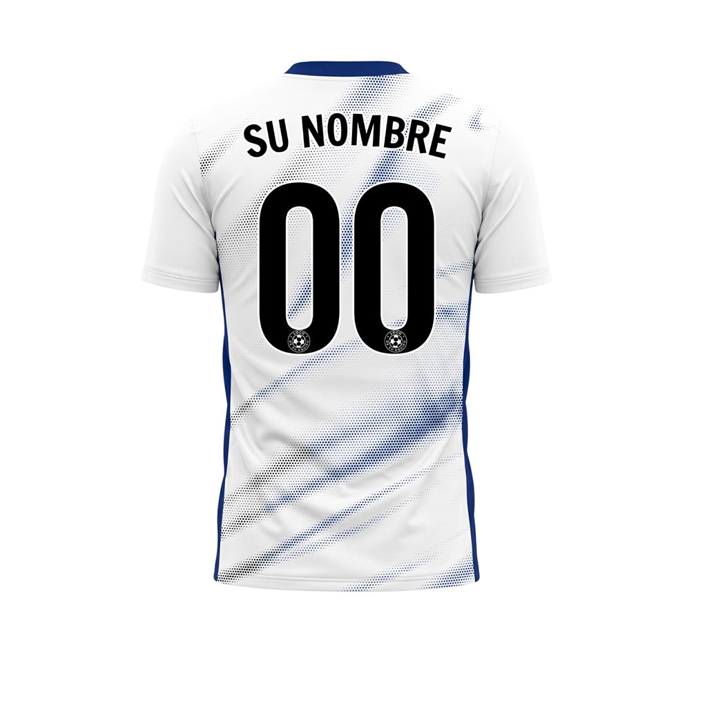 Blanco Azul Diagonal Semitono Olas Motivo Camiseta de Fútbol Personalizada