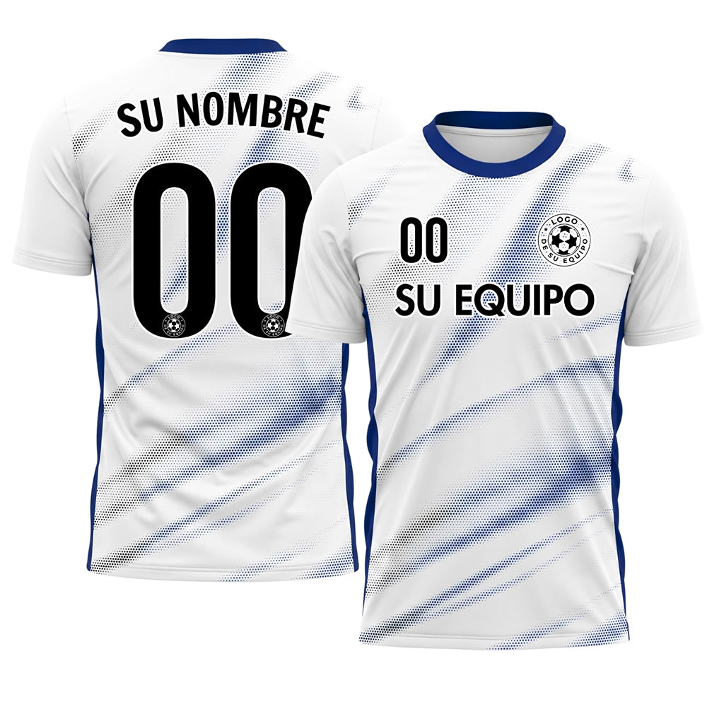Blanco Azul Diagonal Semitono Olas Motivo Camiseta de Fútbol Personalizada