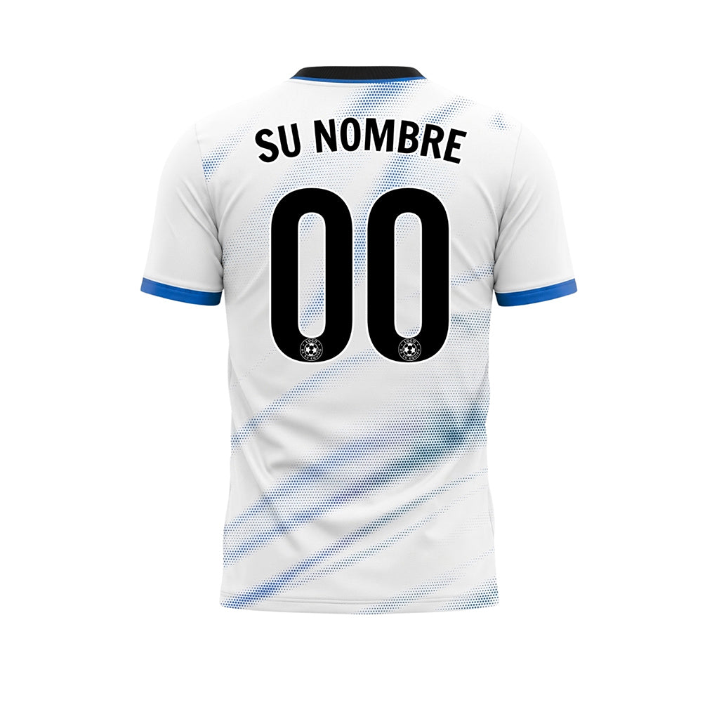Blanco Azul Diagonal Semitono Olas Motivo Camiseta de Fútbol Personalizada