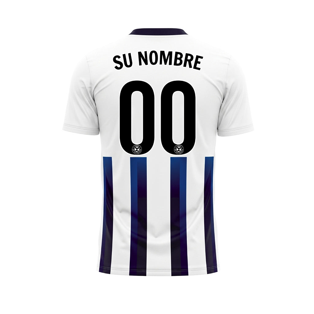 Blanco Azul Azul Oscuro Degradado Rayas Camiseta de Fútbol Personalizada
