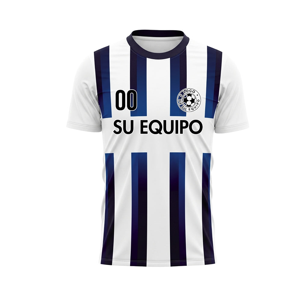Blanco Azul Azul Oscuro Degradado Rayas Camiseta de Fútbol Personalizada
