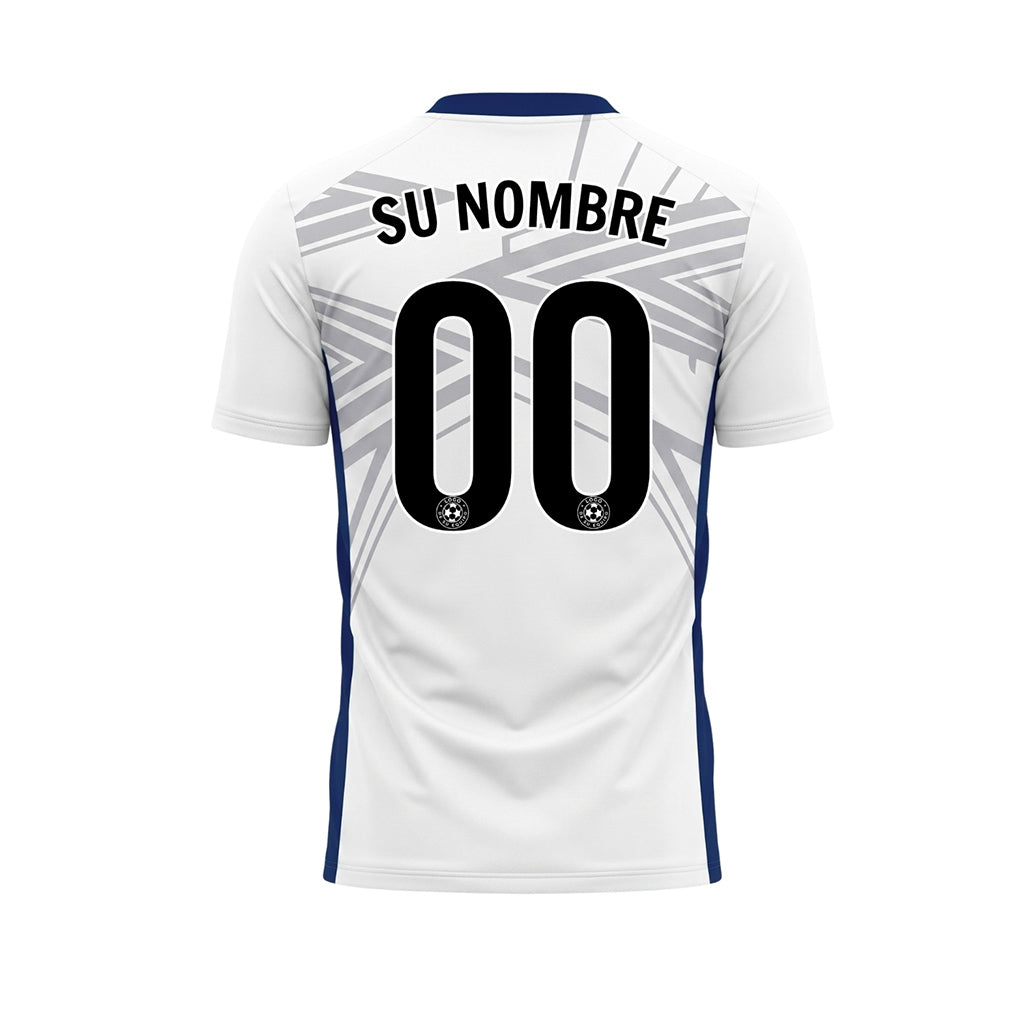 Blanco Azul Dinámico Flecha Motivo Camiseta de Fútbol Personalizada