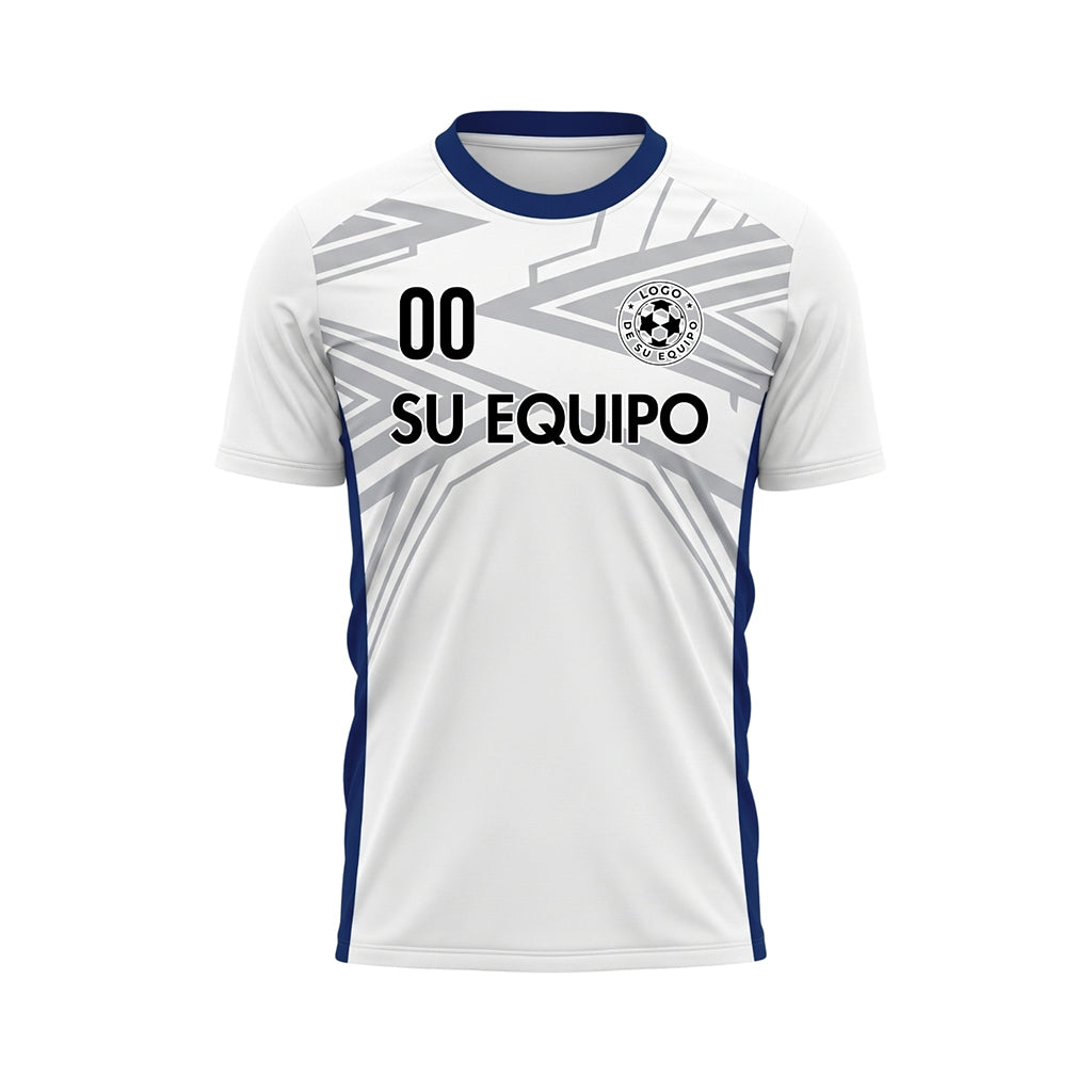 Blanco Azul Dinámico Flecha Motivo Camiseta de Fútbol Personalizada