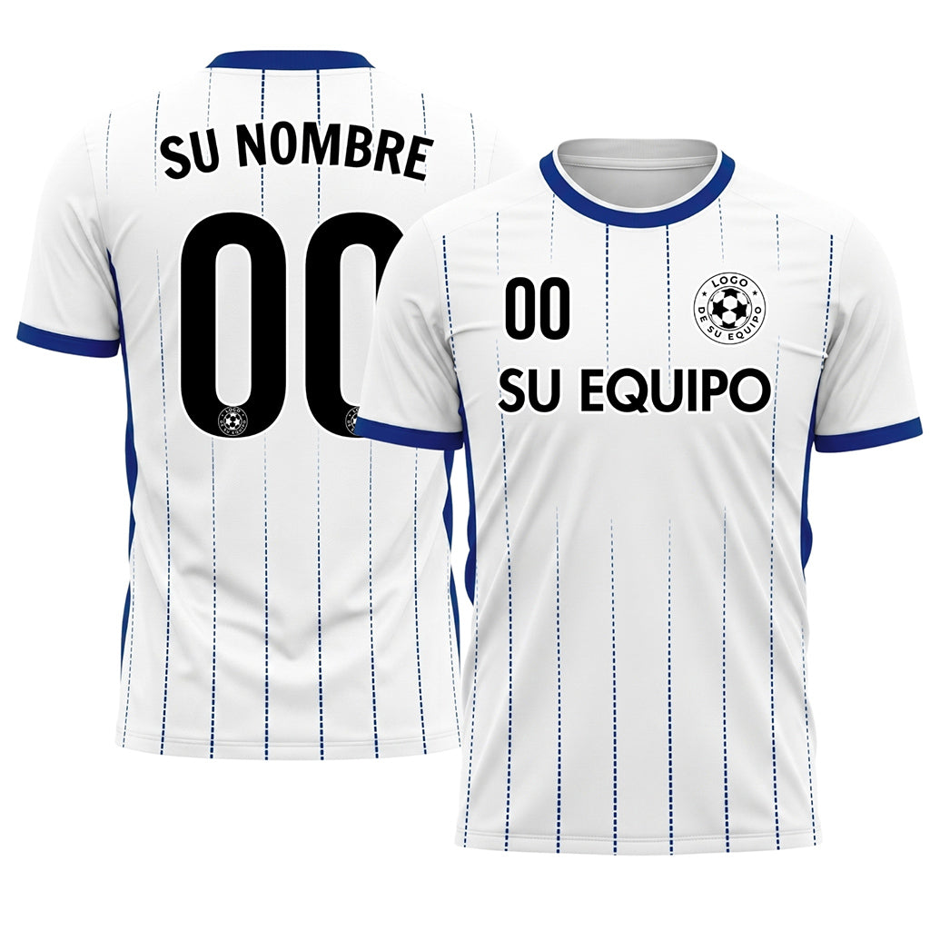 Blanco Azul Punteado Líneas Verticales Degradado Motivo Camiseta de Fútbol Personalizada