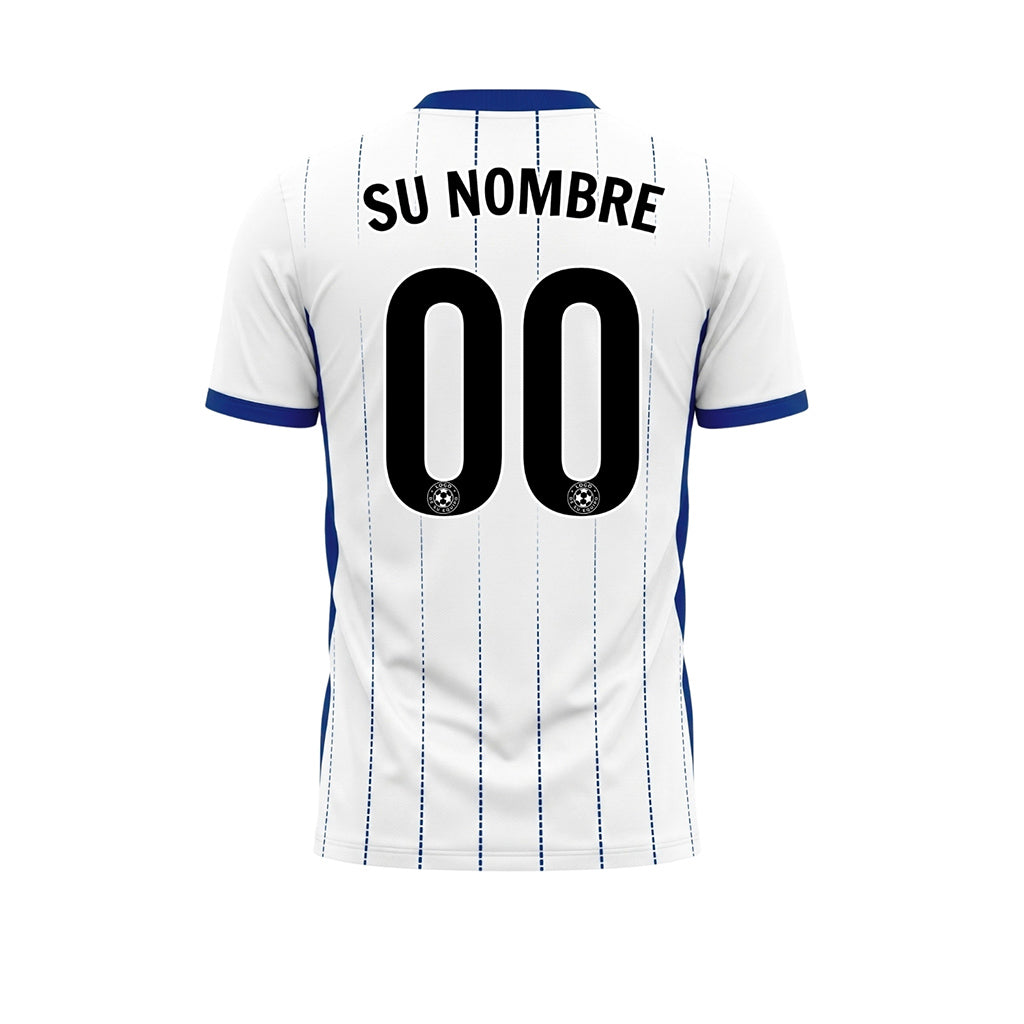 Blanco Azul Punteado Líneas Verticales Degradado Motivo Camiseta de Fútbol Personalizada