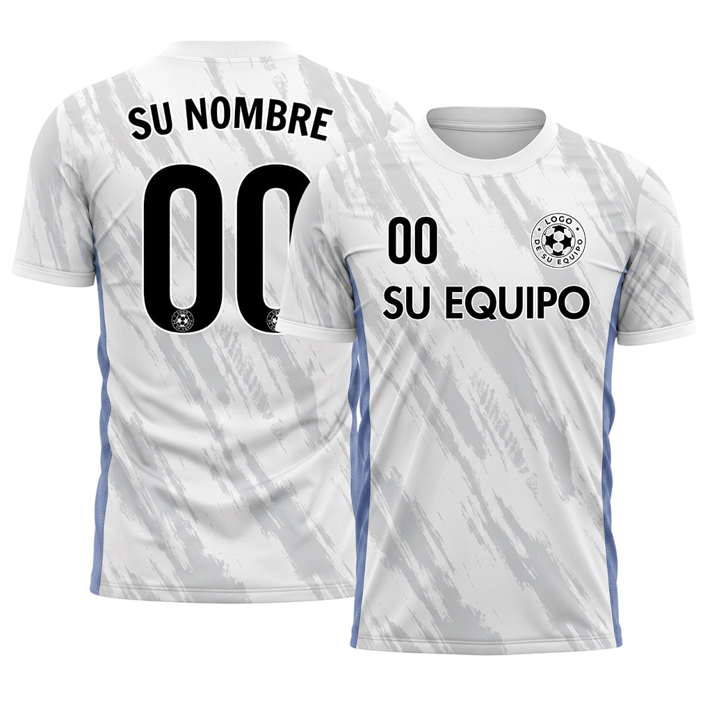 Blanco Azul Gris Pincelada Motivo Camiseta de Fútbol Personalizada