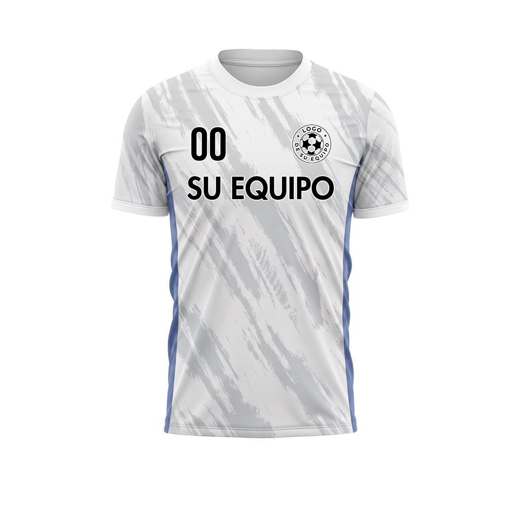 Blanco Azul Gris Pincelada Motivo Camiseta de Fútbol Personalizada