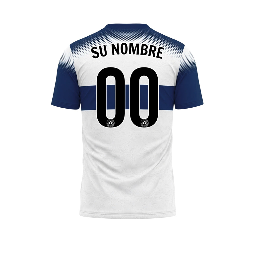 Blanco Azul Semitono Rayas en el Pecho Camiseta de Fútbol Personalizada