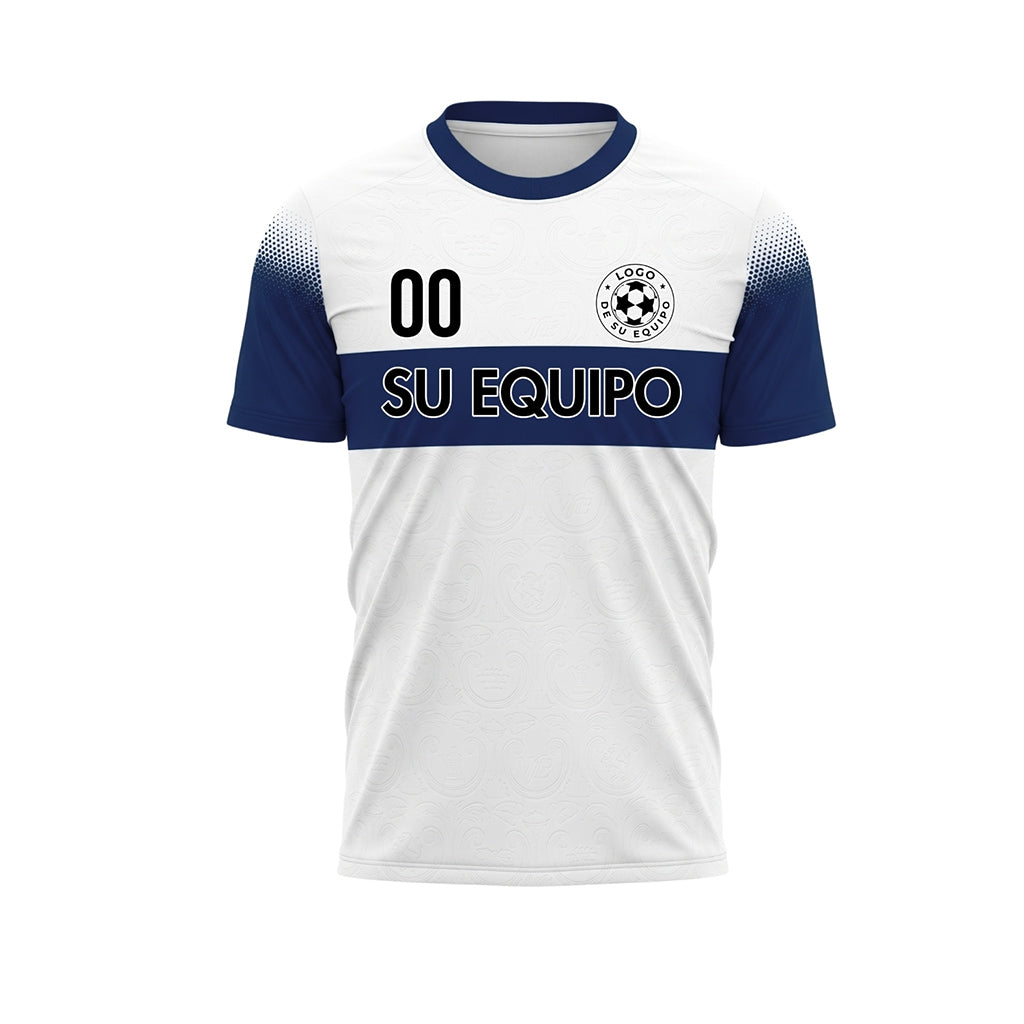 Blanco Azul Semitono Rayas en el Pecho Camiseta de Fútbol Personalizada