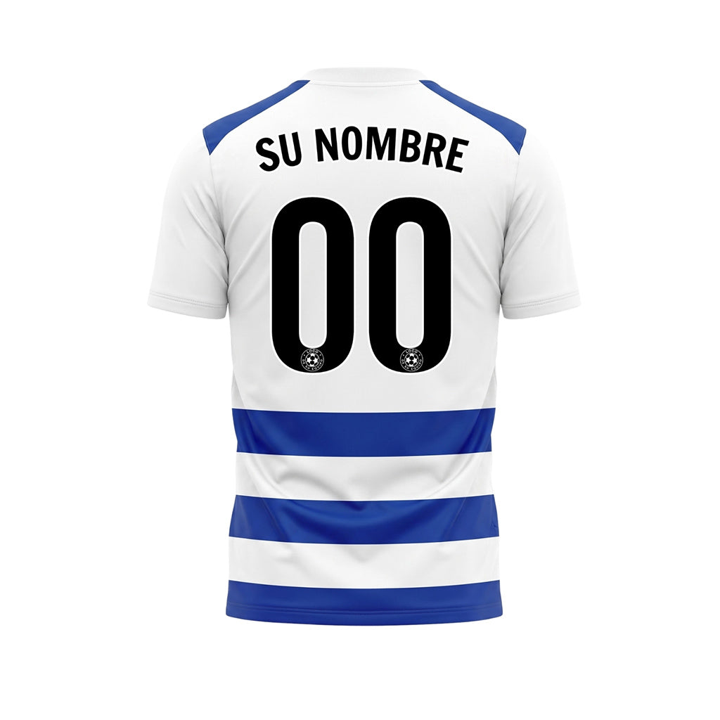 Blanco Azul Clásico Rayas en Bloques Motivo Camiseta de Fútbol Personalizada